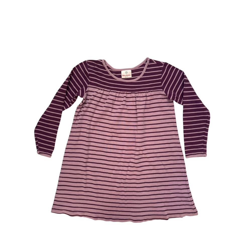HANNA ANDERSSON Day Play Opposite Stripe Dress Purple Size 6-7 120 Made in Peru